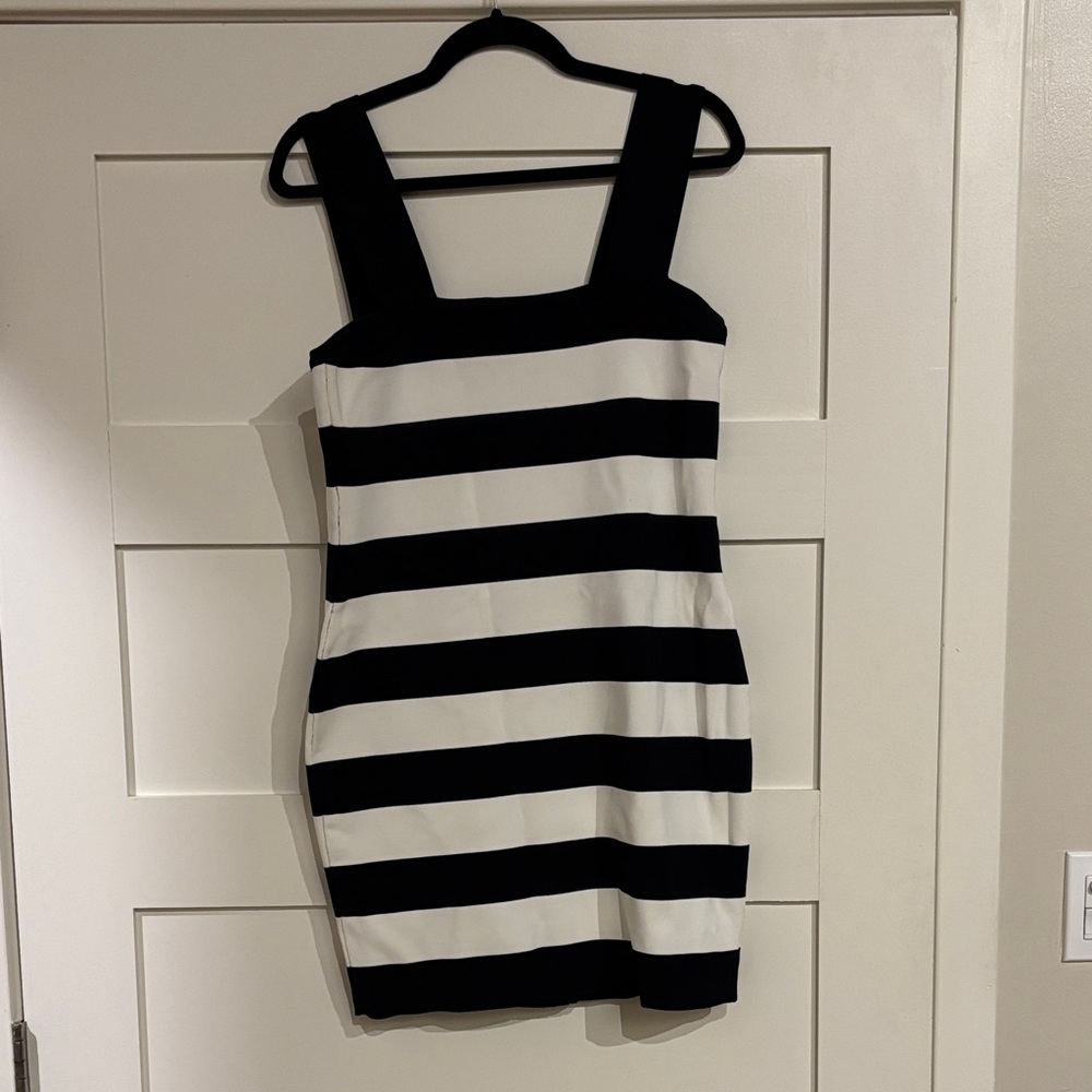 Alice + Olivia Striped Mini Dress in Black and White
